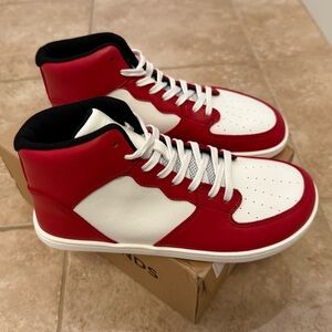 FEELGROUNDS women’s Courtside Mid barefoot sneakers in the "Retro Red" colorway